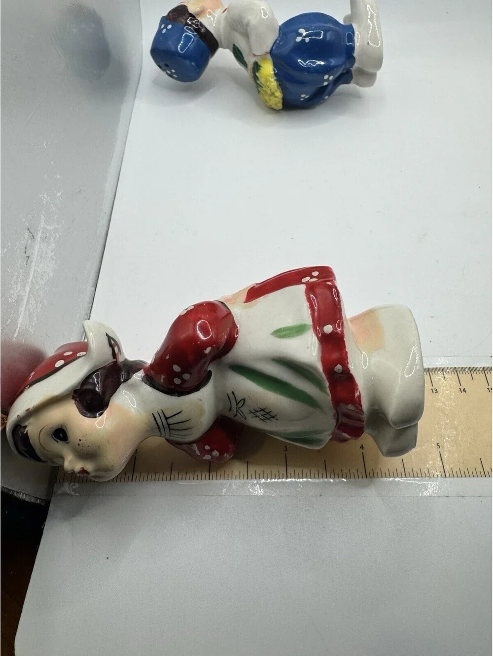 Vintage Salt and Pepper Shakers ~ Kissing Dutch Boy and Girl Japan - Red & Blue